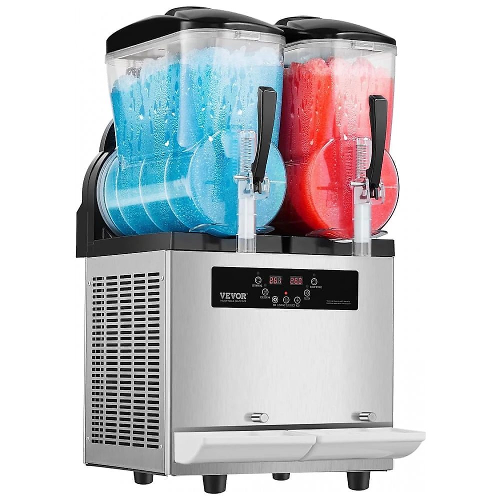 Máquina de Slush Raspadinha VEVOR Duplo Tanque 12L x2 Comercial Aço Inox 240V