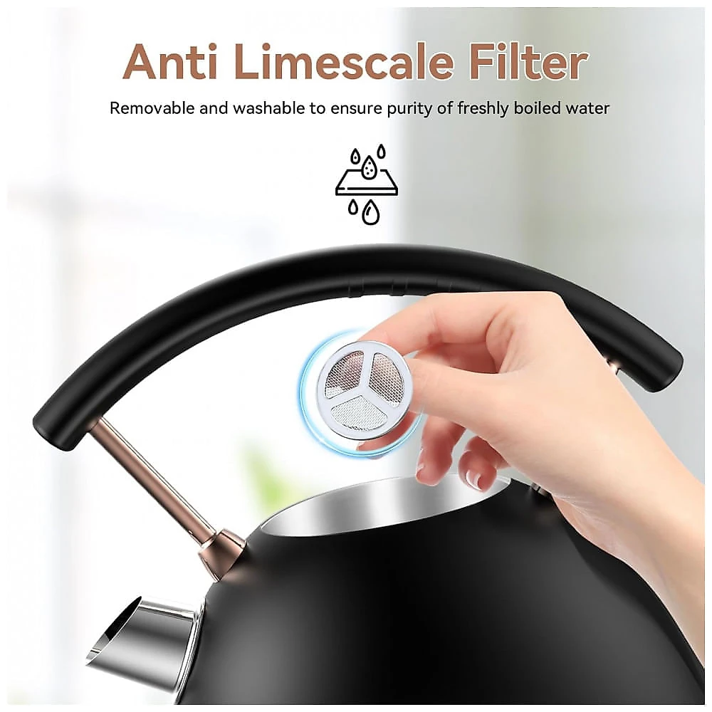 Rasonic Chaleira Elétrica Retrô Inox 1,8L, 1500W, Silenciosa, Termômetro, Desligamento Automático e Proteção Anti-Evaporação