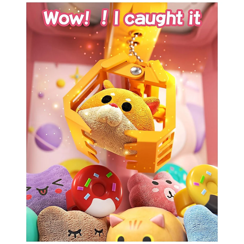 Máquina de Garra Mini Arcade Jovow Doggy Pink para Crianças com Brinquedos, Música e Dispensador de Prêmios