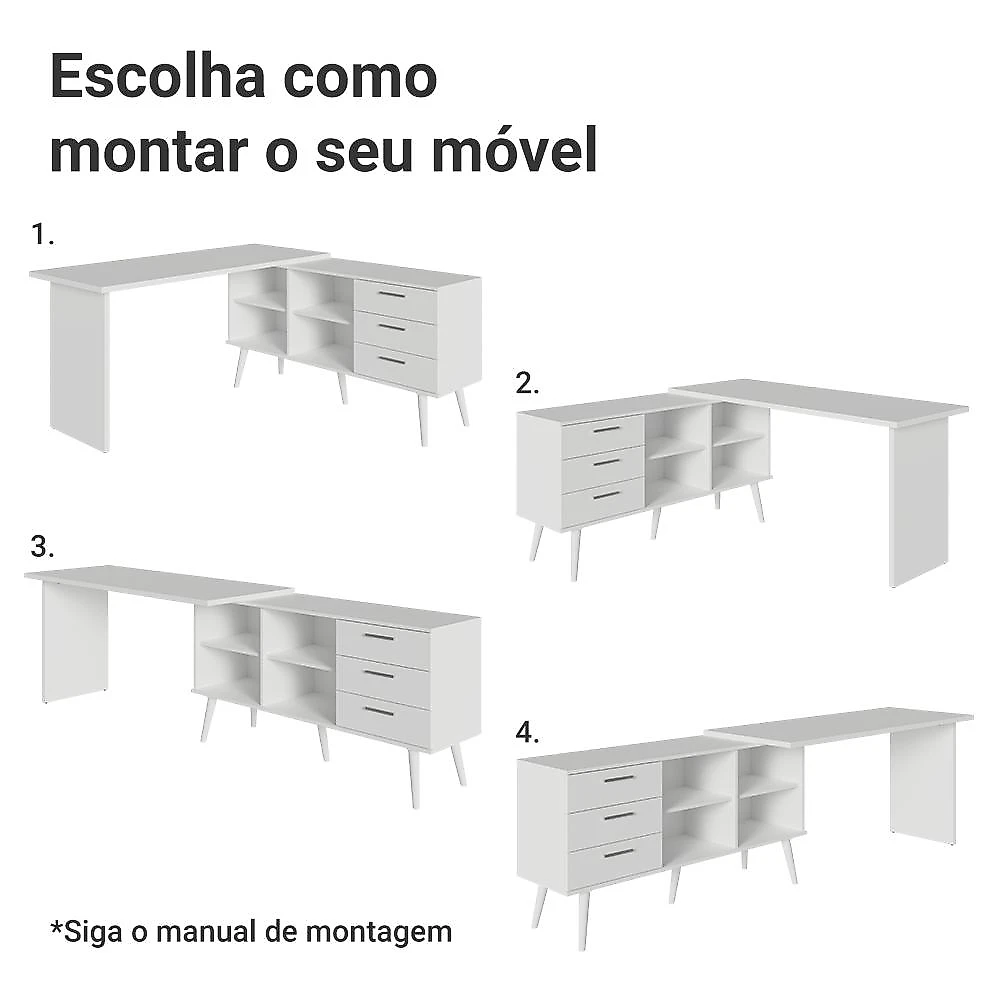 Escrivaninha Penteadeira de Canto 3 Gavetas Branco Madesa Branco
