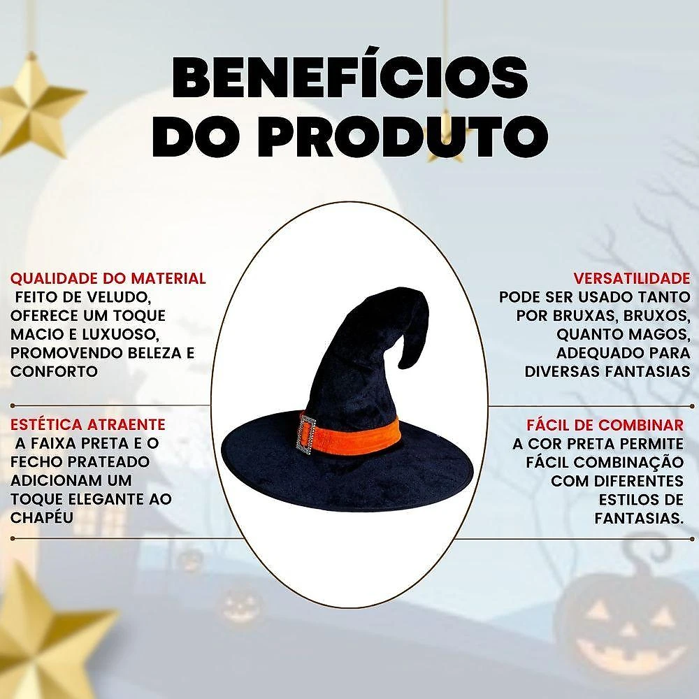 Chapéu De Bruxa Veludo Ponta Virada - Laranja - Halloween