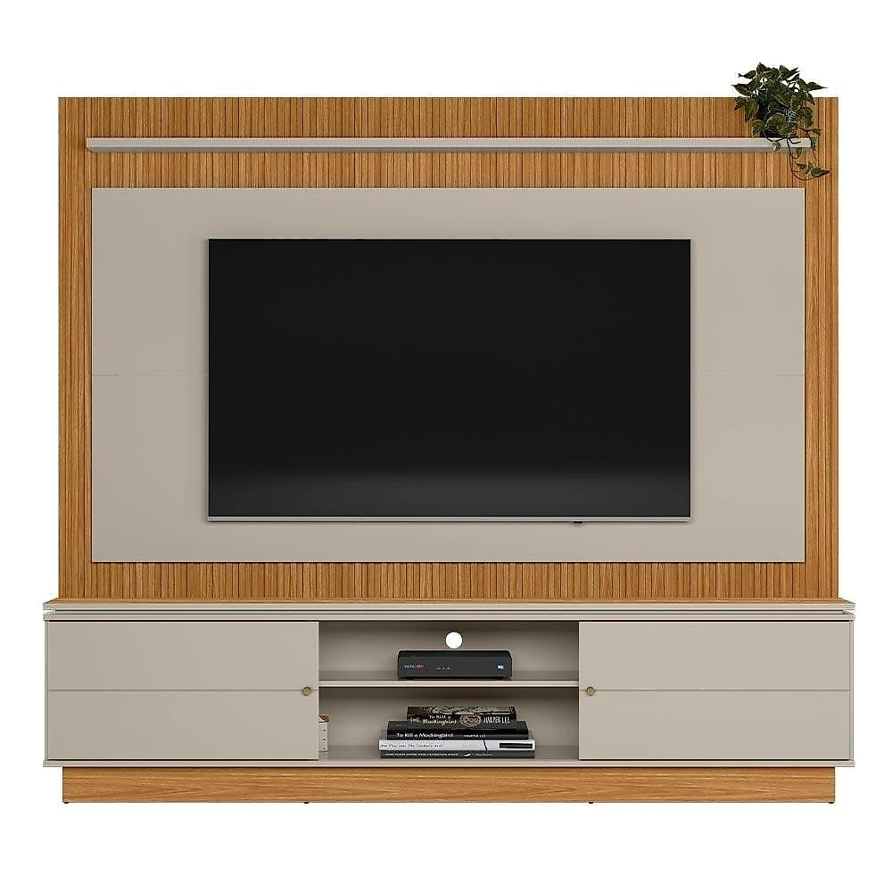 Estante Home para Tv Até 75 Valdivia G77 2 Portas 2 Prateleiras 215cm Nature-off White Gran Belo