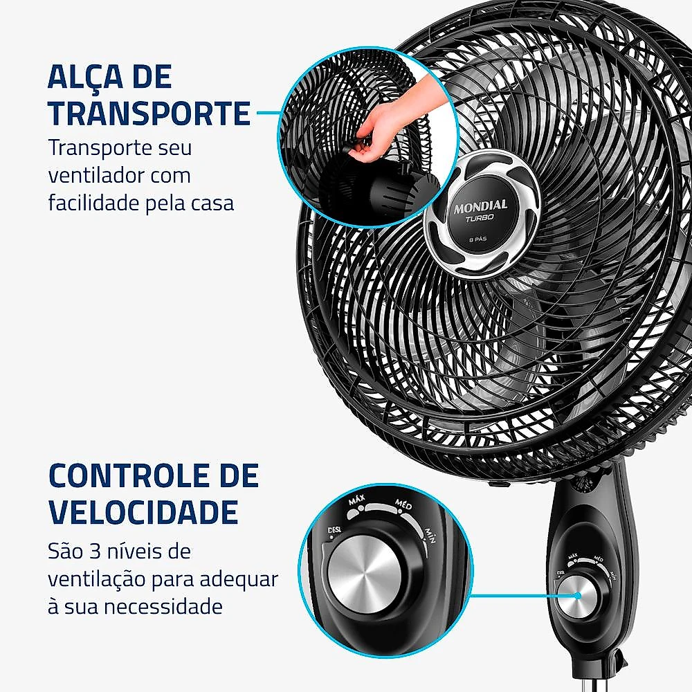 Ventilador de Coluna 40cm NVT40C-B 8 Pás Mondial 127V