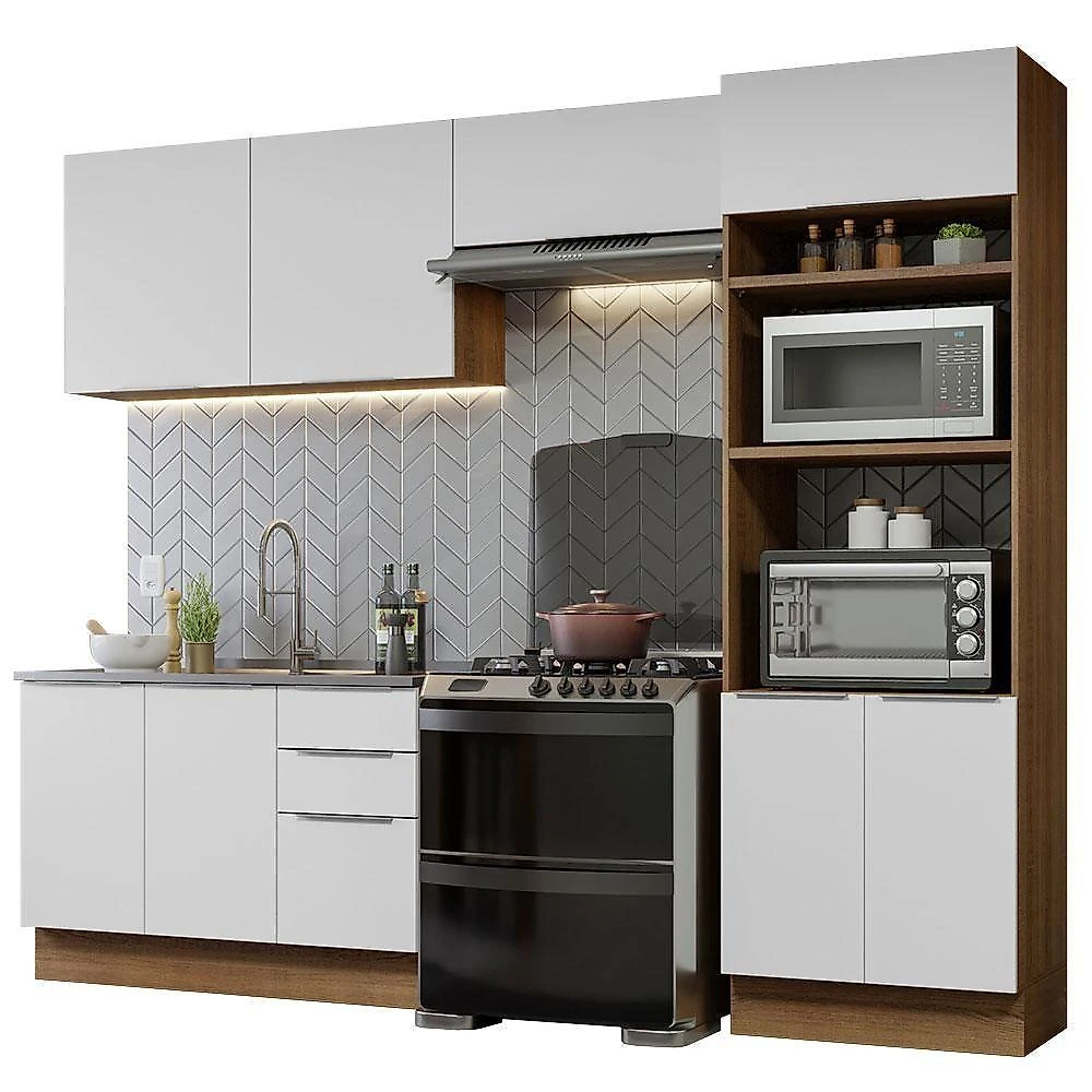 Armário De Cozinha Completa 270cm Rustic/branco Stella Madesa 05 Rustic/branco