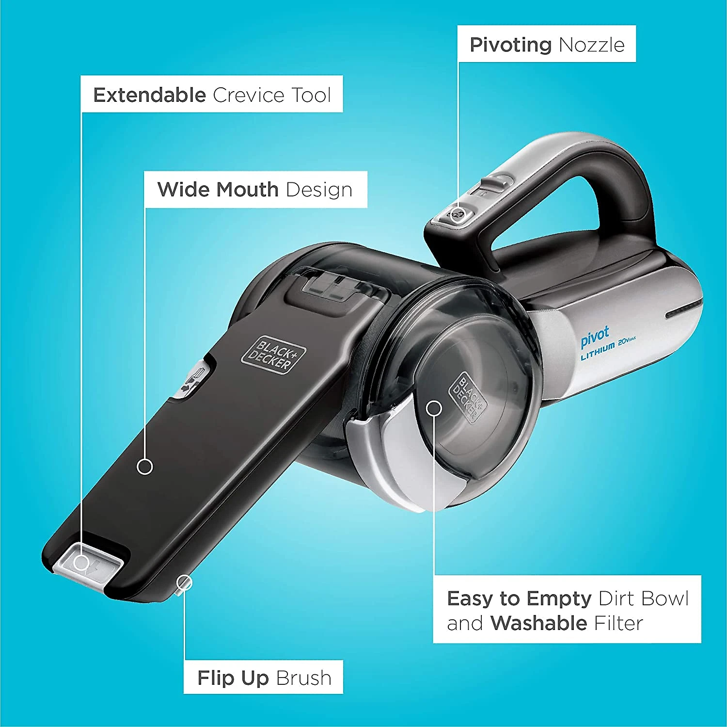BLACKDECKER, Aspirador de Pó portátil sem fio, 1400 W, 443 ml, 110 V, preto.