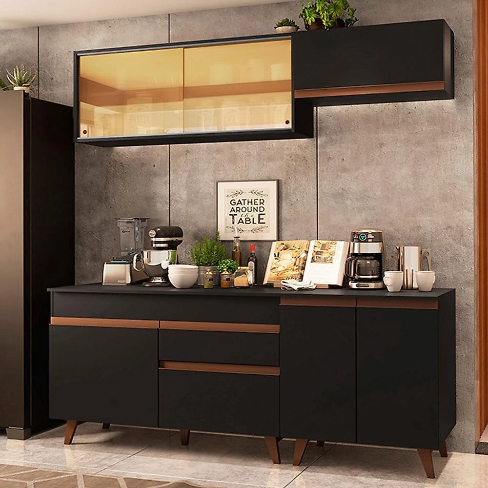 Cozinha compacta madesa reims 190001 com armário e balcão - preto