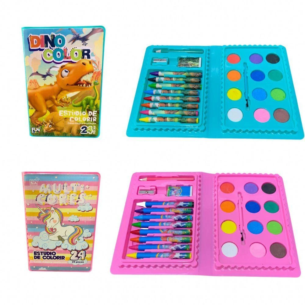 Maleta de Pintura Infantil OEM 24 Peças com Giz de Cera Tinta Aquarela