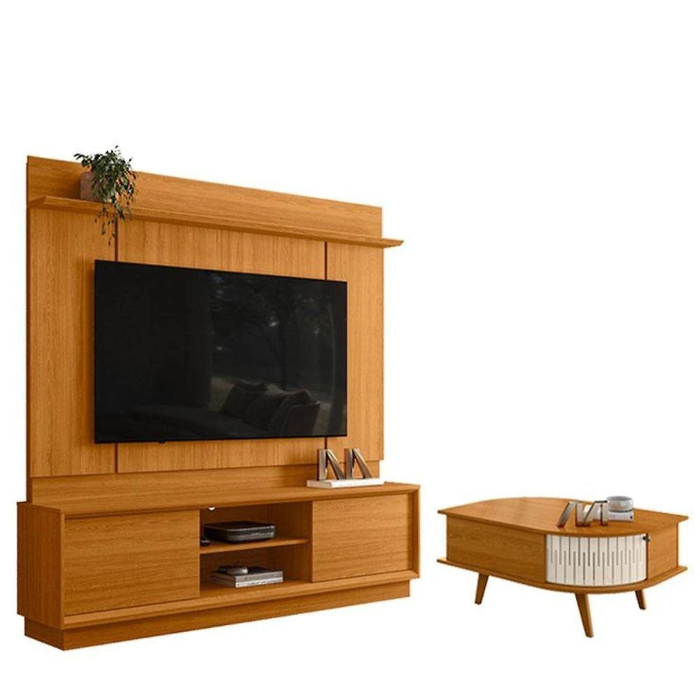 Estante Home Theater Siena Sem Pés Cinamomo Com Mesa De Centro Indianápolis Cinamomo Off White - Madetec