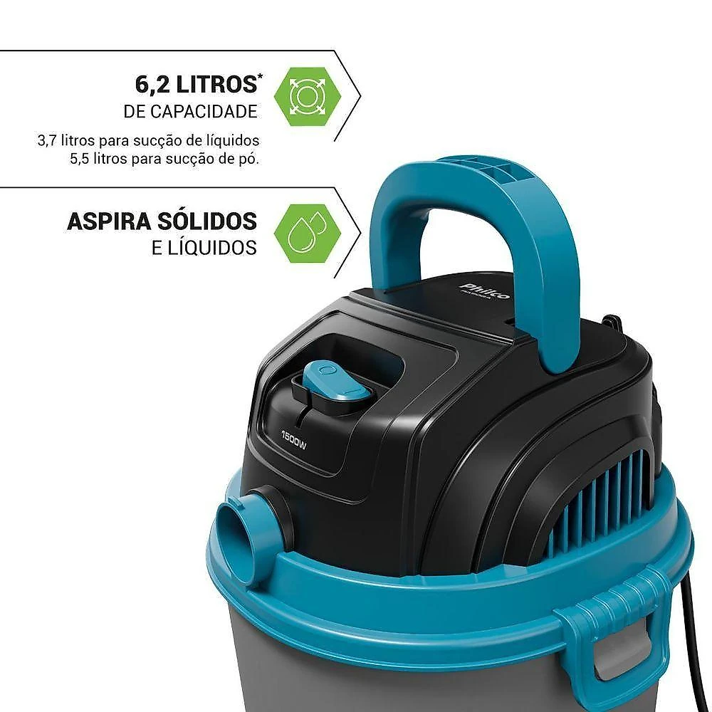 Aspirador de Pó e Água de Água e Pó Philco PAS08A 1500W 6,2L Cinza 220V