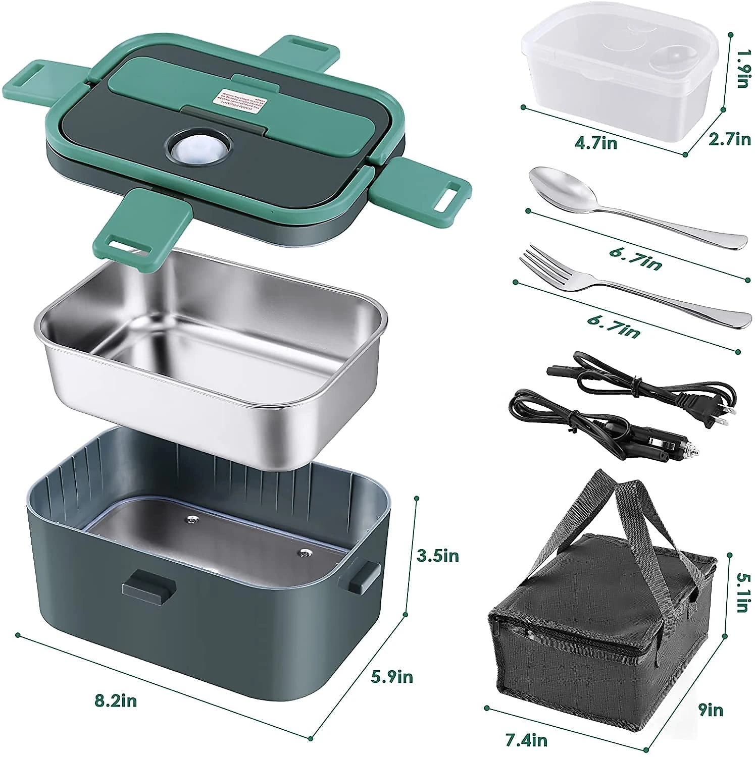Budth Marmita Elétrica 3 em 1 Portátil 15L com Divisórias 24 12V 110V50W Verde