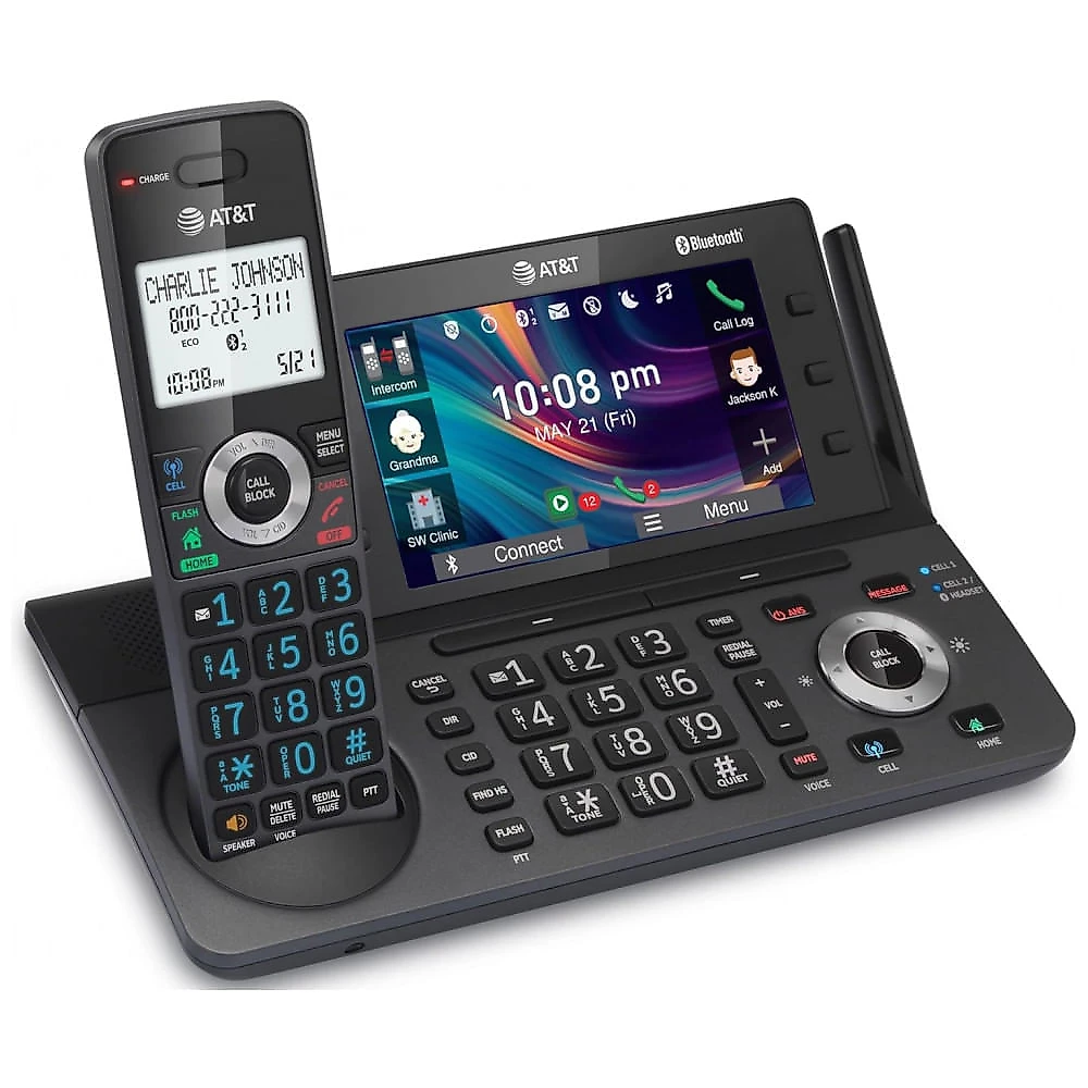 Telefone Sem Fio AT&T DLP73190 Grafite/Preto 1 Handset DECT 6.0 com Tela Colorida 5", Bloqueador Inteligente, Connect to Cell Bluetooth
