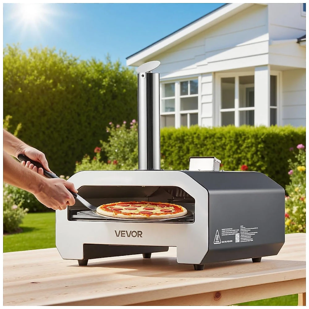 Forno de Pizza VEVOR Multicombustível 40,6 cm Lenha e Gás Portátil Pedra Refratária Alta Temperatura Externo