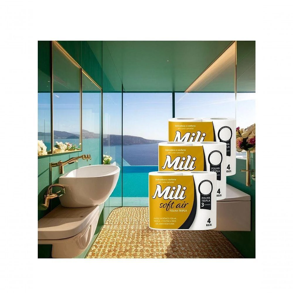 Papel Higienico Folha Tripla Soft Air 3 Fardos 4 Rolos 20m X 10cm 12 Unidades Mili