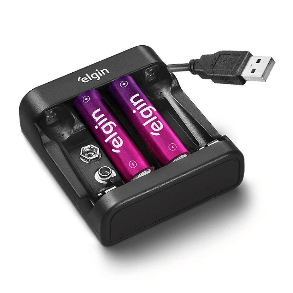 Carregador Usb Elgin para Pilhas Aa Aaa e Bateria 9V com 2 Aa 1500mAh Bivolt