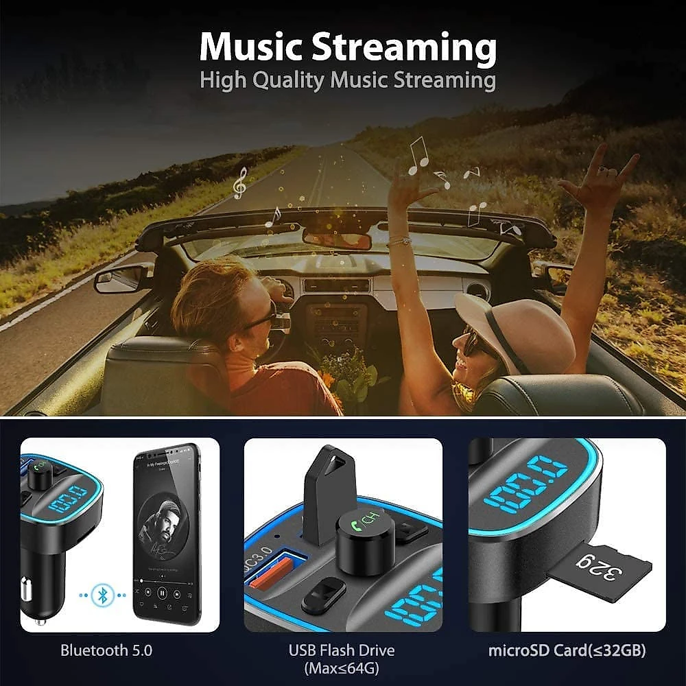 Nulaxy NX10 Adaptador Transmissor Bluetooth FM Veicular USBLED Preto
