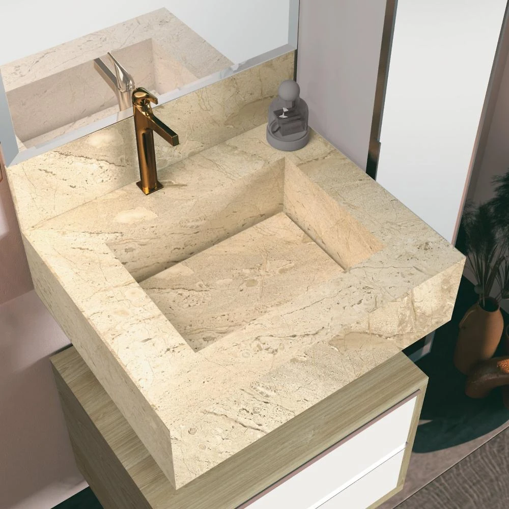 Bancada em Porcelanato para Banheiro 60cm Max com Cuba Esculpida