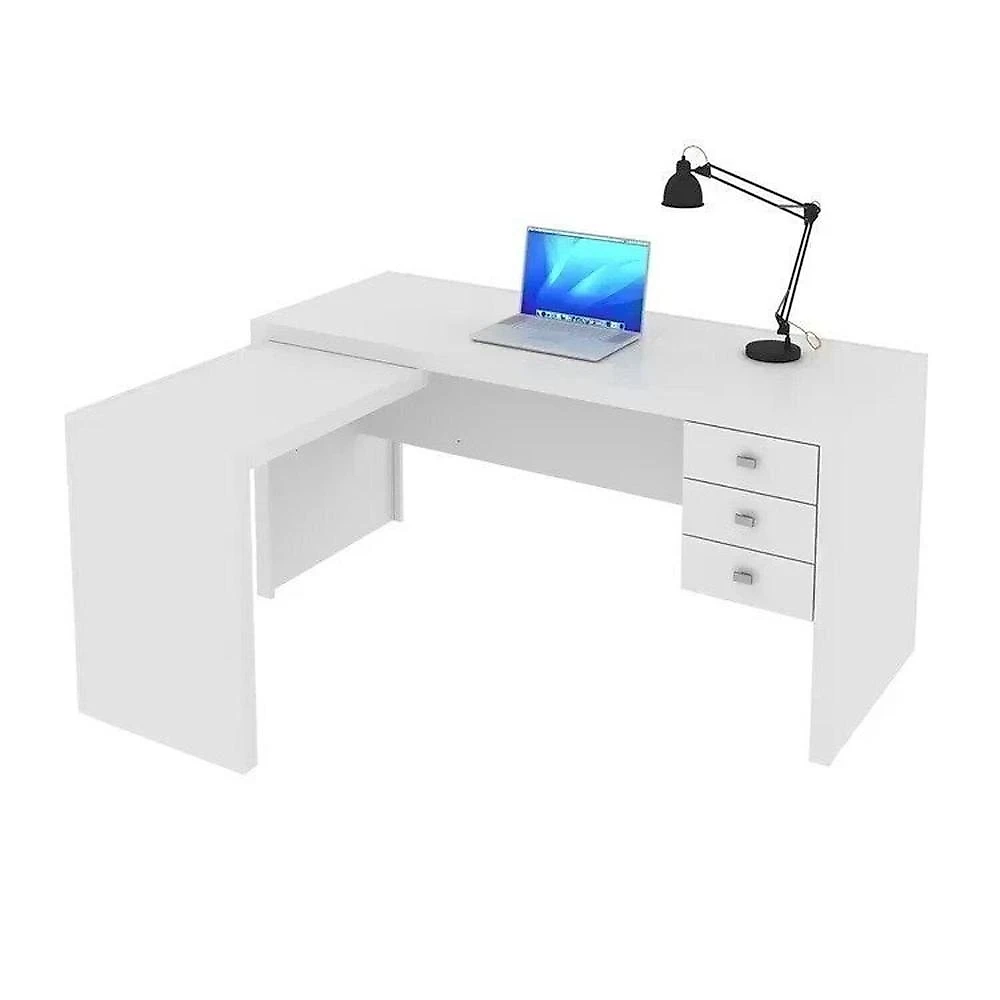 Kit 4 Peças com 2 Mesas Escritório em L e  2 Armários Multiuso Conjunto de Escritório 2 Mesas em L 3 Gavetas 2 Armários 5 Prateleiras Branco