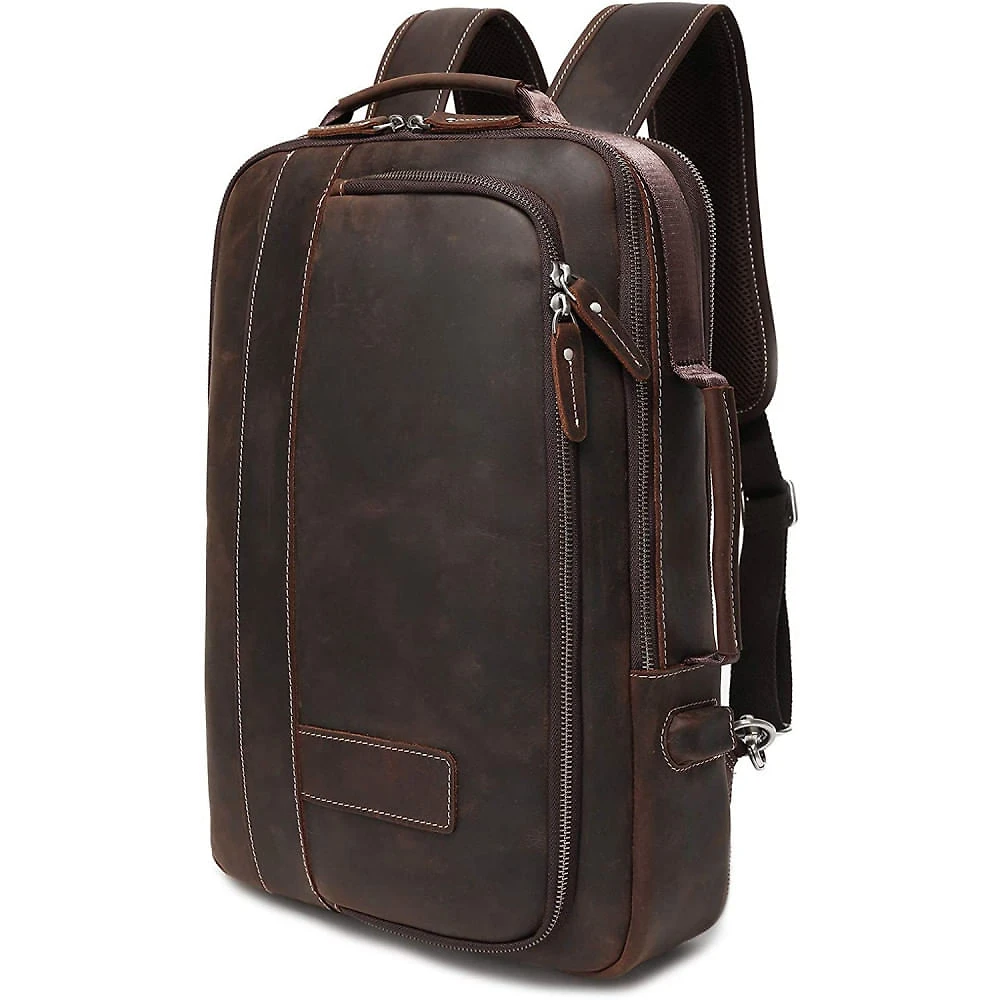 Lannsyne Mochila Unissex de Couro Genuíno para Laptop 40 cm