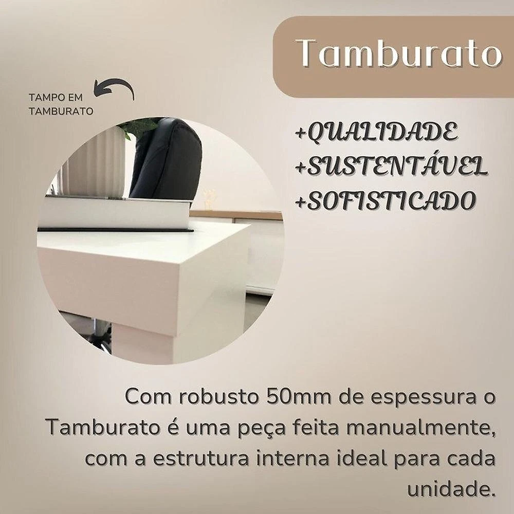 Conjunto Mesa Escritório Tamburato com Gavetas Lado Direito e Mesa de Apoio Carvalho / Branco