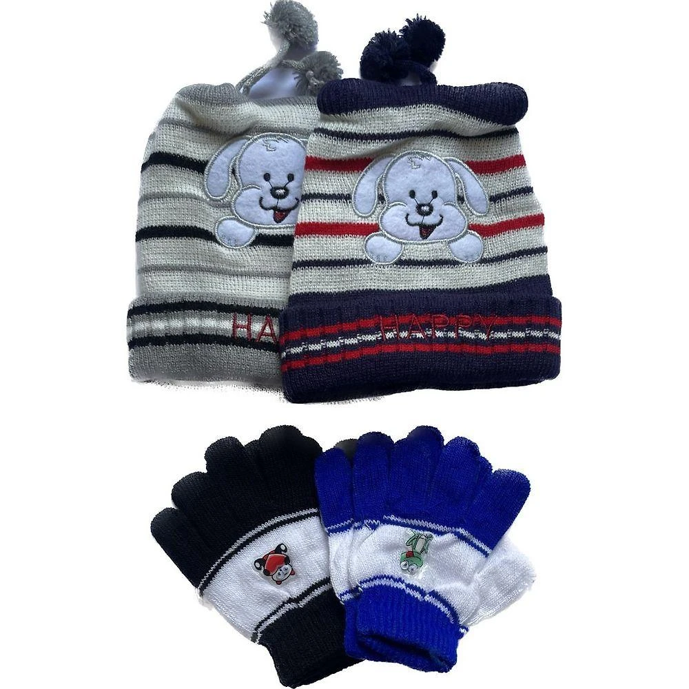 Touca e Luva Infantil OEM Touca Gorro + Luva Animaizinhos Poliéster Azul Menino