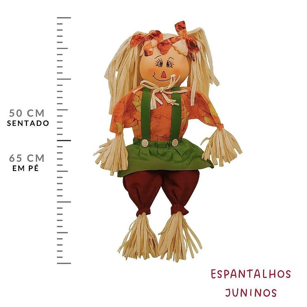 Espantalho Sentado Decorativo Junino de Palha e Madeira 60cm Extra Festas