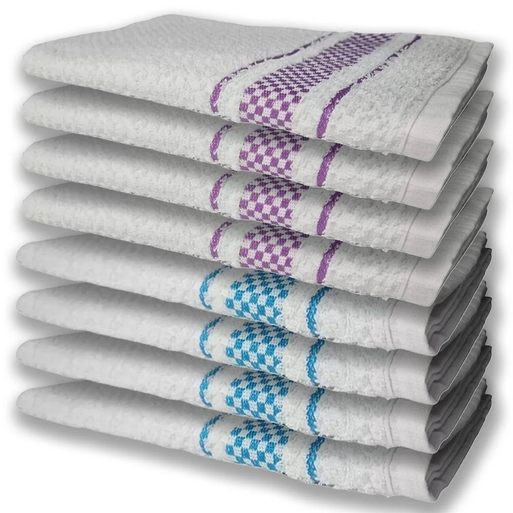 Kit 8 Panos de Prato Atoalhado Felpudo Premium 100% Algodão Cozinha Azul e Roxo Toalhas Beka