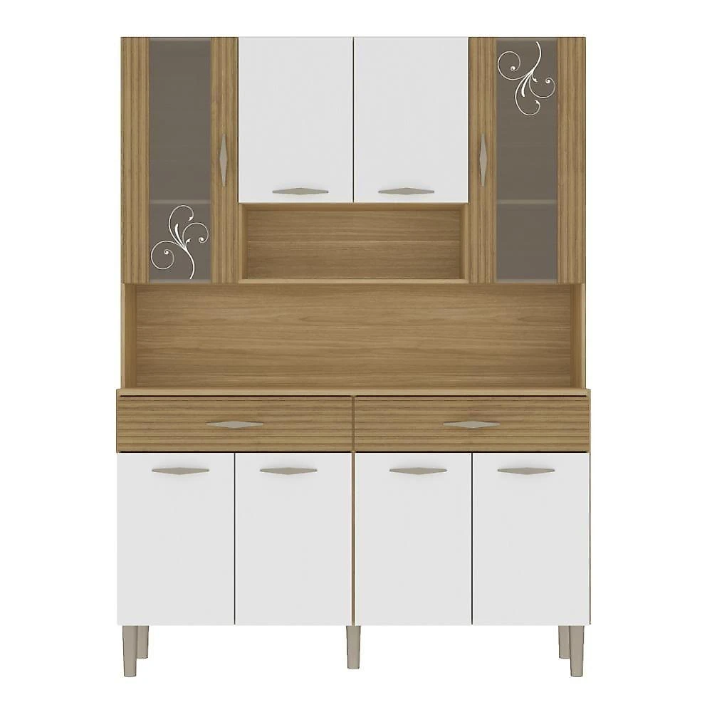 Armário De Cozinha Compacta Mdf 8 Portas Paris Plus - Freijó-supremo-com Ripado
