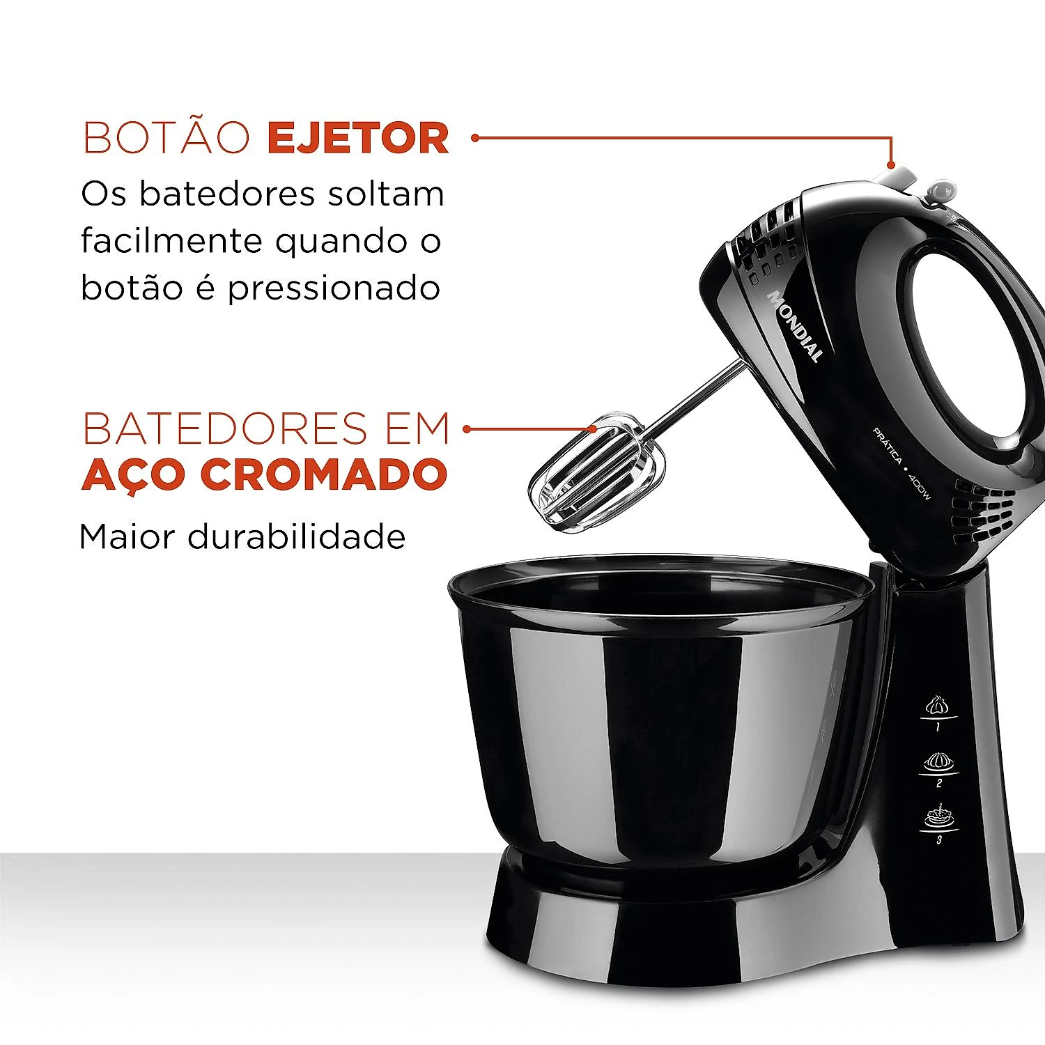 Batedeira de Mesa Mondial Pratica B44B 400W 3 Velocidades Preta 220V 220V