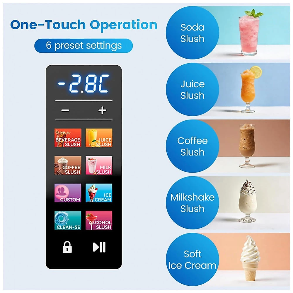 Máquina de Slush Raspadinha LEEVOT XZ-103 Preta 2-em-1 Soft Serve Auto Limpeza 6 Programas 120V