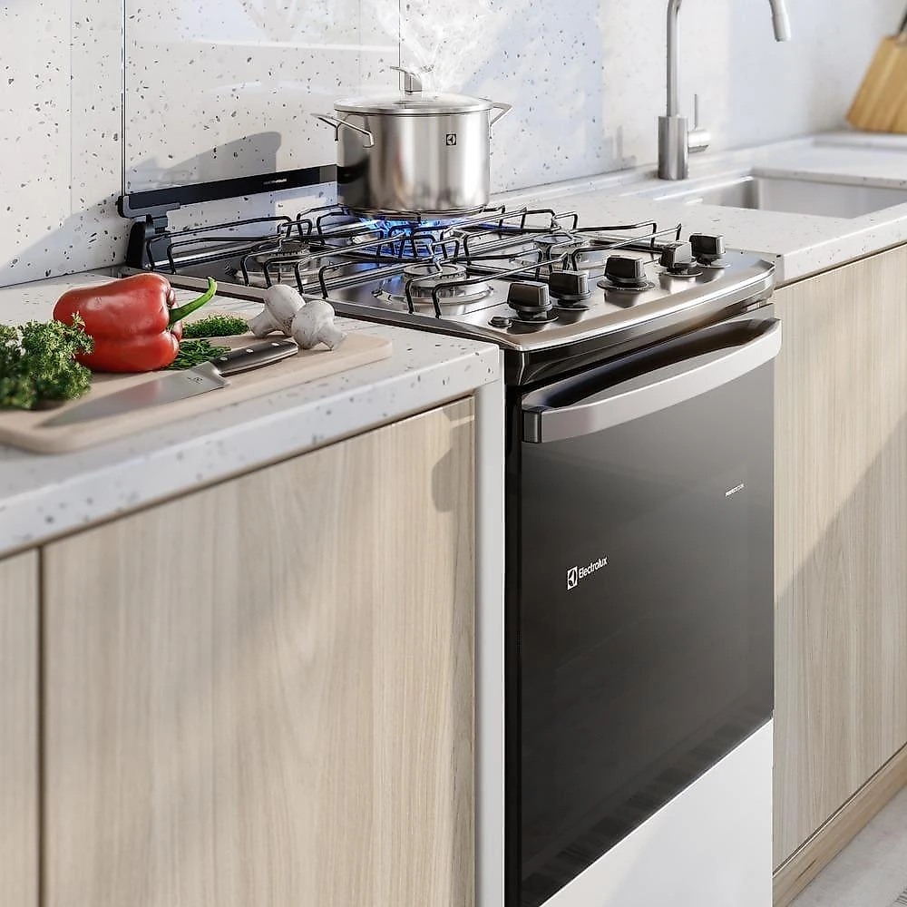 Fogão 4 bocas electrolux fe4iw efficient perfectcook vaporbake bivolt branco