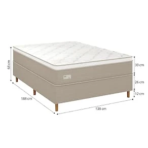 Miniatura Cama Box Casal Umaflex Milão com Revestimento em Malha + Colchão com Euro Pillow e Molas Ensacadas 30x138x188cm – Bege e Branca