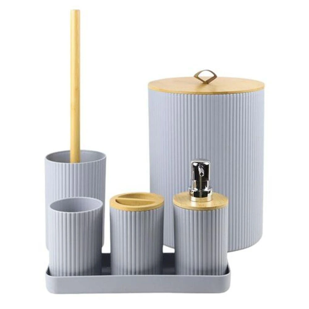 Conjunto para Banheiro Nature 6 Peças Bamboo e PP Organizador com Design Natural Cinza