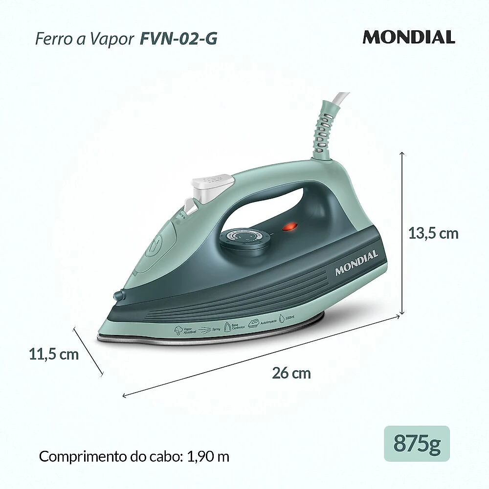 Ferro a Vapor Mondial Verde 1800W - FVN-02-G 127V