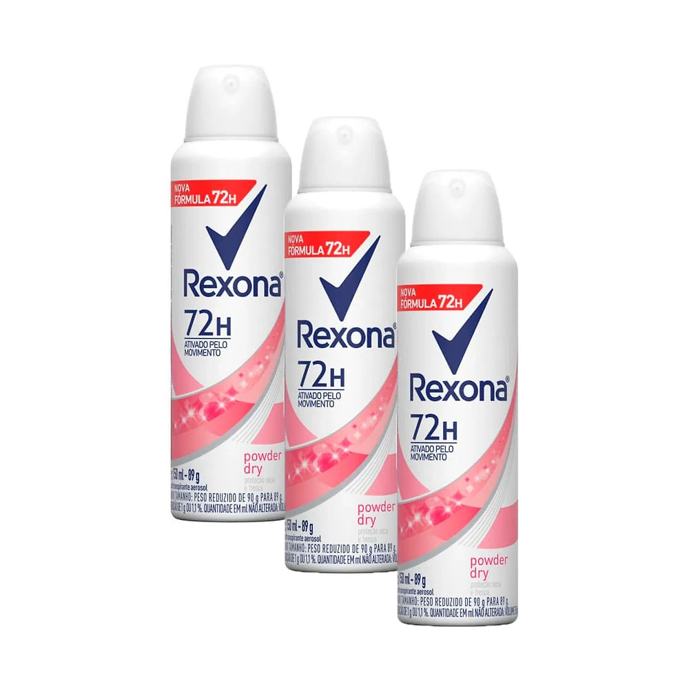 Desodorante Powder Dry Rexona Aerosol Antitranspirante 48h 150ml | Kit com três unidades