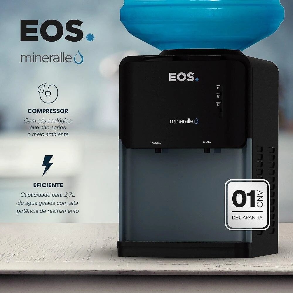 Bebedouro de Mesa para Garrafão EOS Mineralle Compacto com Compressor Preto EBC03P 220V