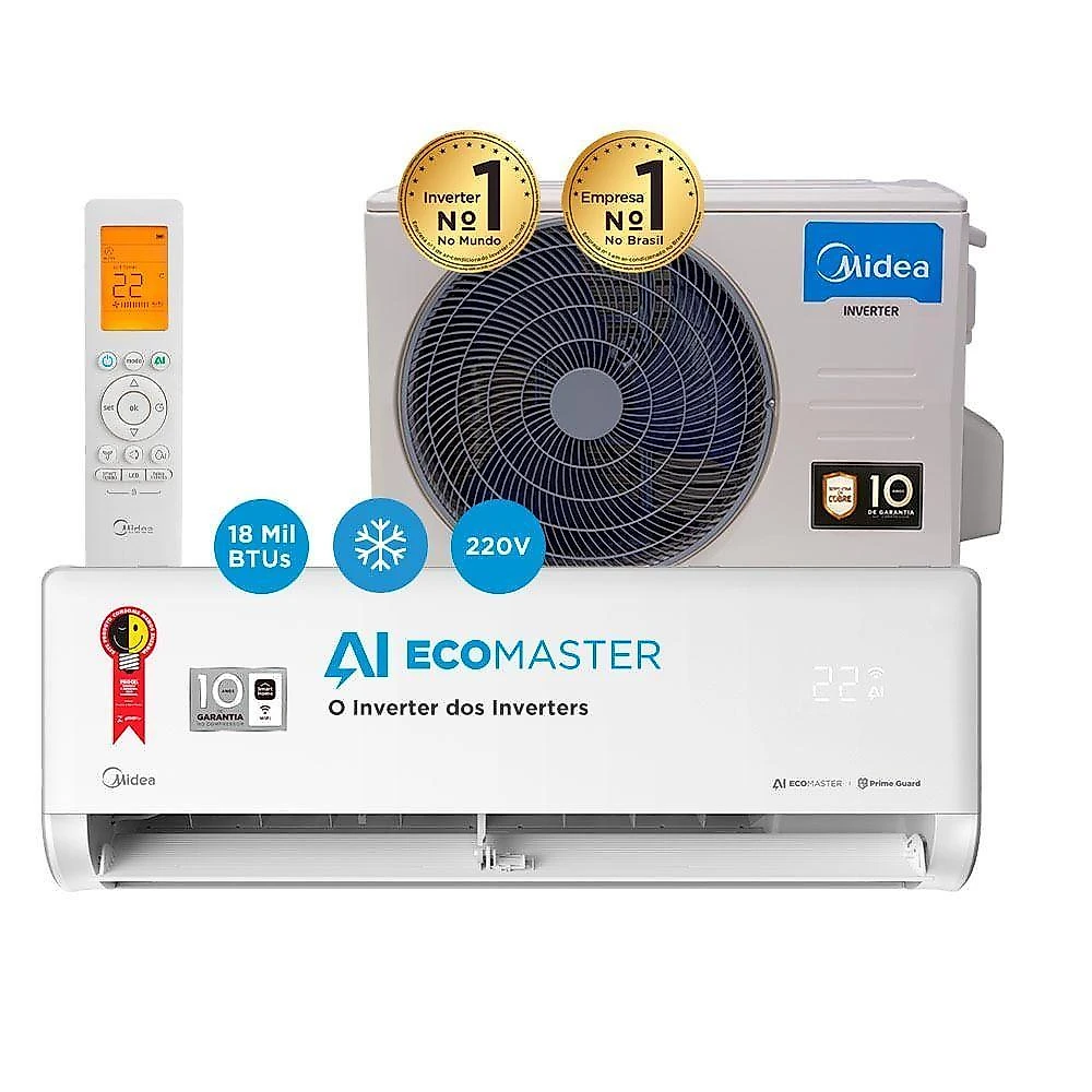 Ar Condicionado Split Hi Wall Inverter Midea Ai Ecomaster 18.000 BTUs R-32 Quente e Frio 220V