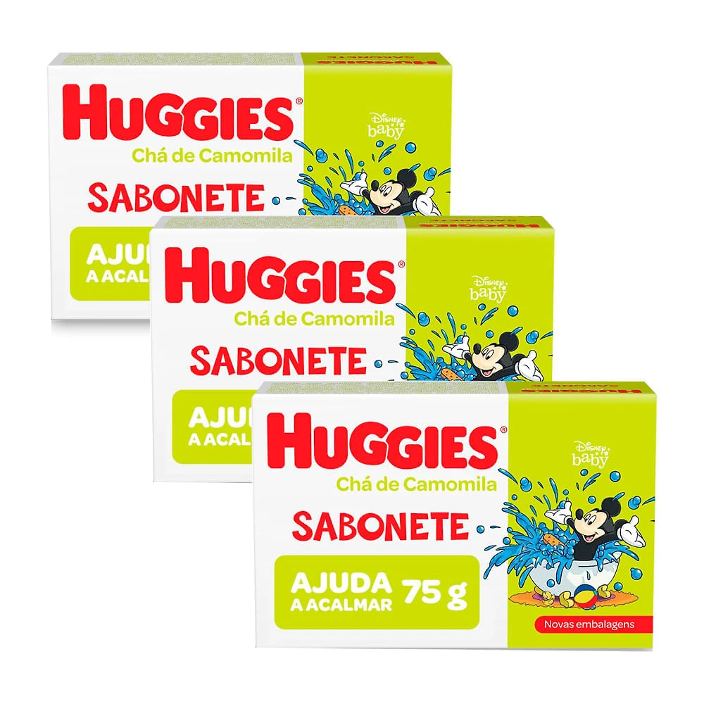 Kit 3 Sabonete em Barra Infantil Huggies Chá de Camomila 75g