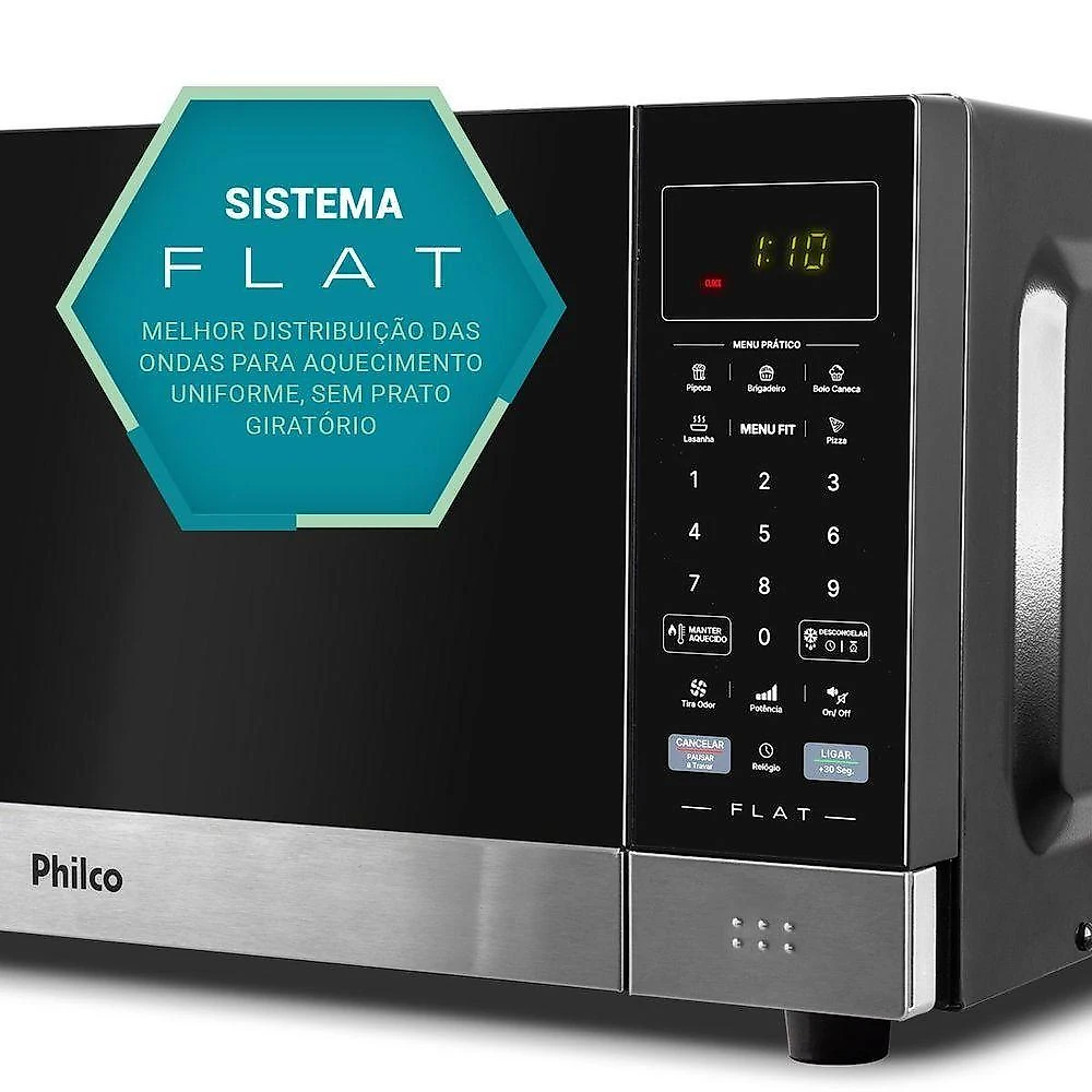 Micro-ondas Philco 28L Preto Espelhado Flat PMO30F 110V
