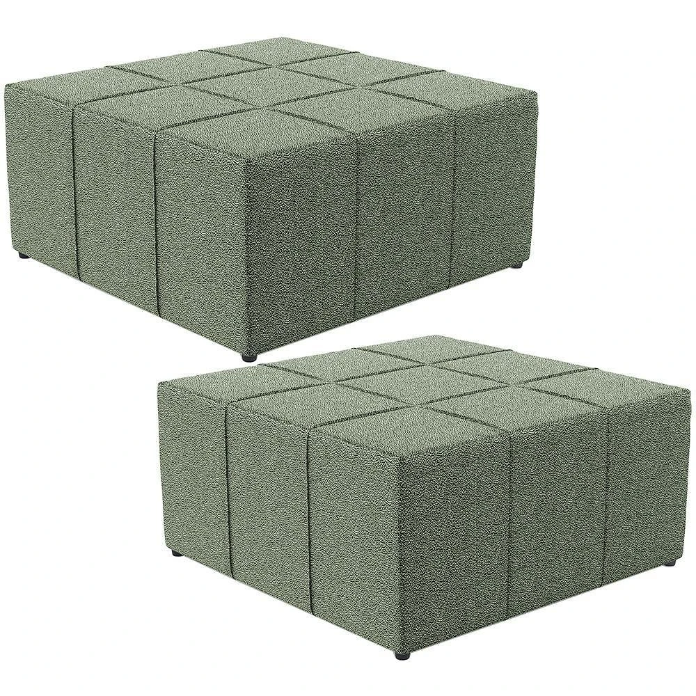 Kit 02 Puffs Decorativo Para Sala De Estar Quadrado Milano 90X90Cm W01 Bouclê Oliva