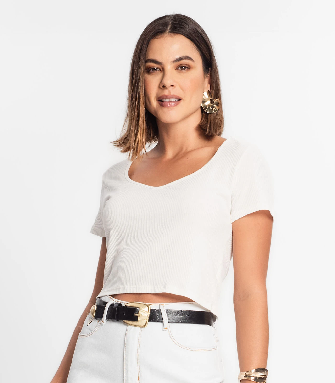 Blusa Canelada Com Decote Princesa Rovitex Bege