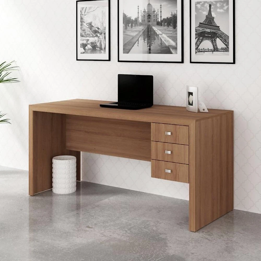 Kit 2 Peças com Escrivaninha 3 Gavetas e Armário Baixo  2 Portas Conjunto Home Office 2 Peças Escrivaninha 3 Gavetas e Balcão 2 Portas Espresso Móveis Amendoa