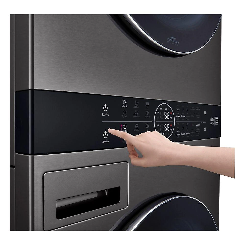 Lava e Seca Smart LG WashTower™ 17kg Aço Escovado Preto com Inteligência Artificial AIDD™ WK17BS6A 220V