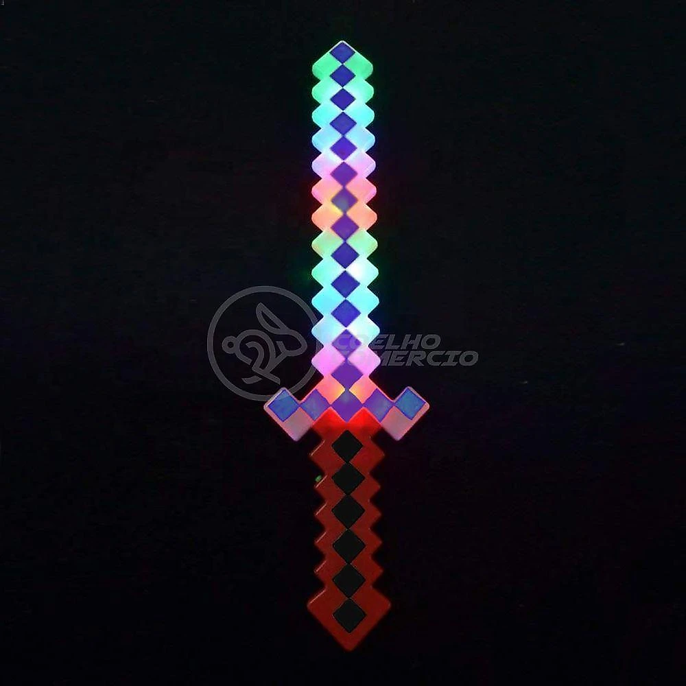Kit Brinquedo Espada Pixel Minecraft 58cm C/Som Luz+3 Pilhas