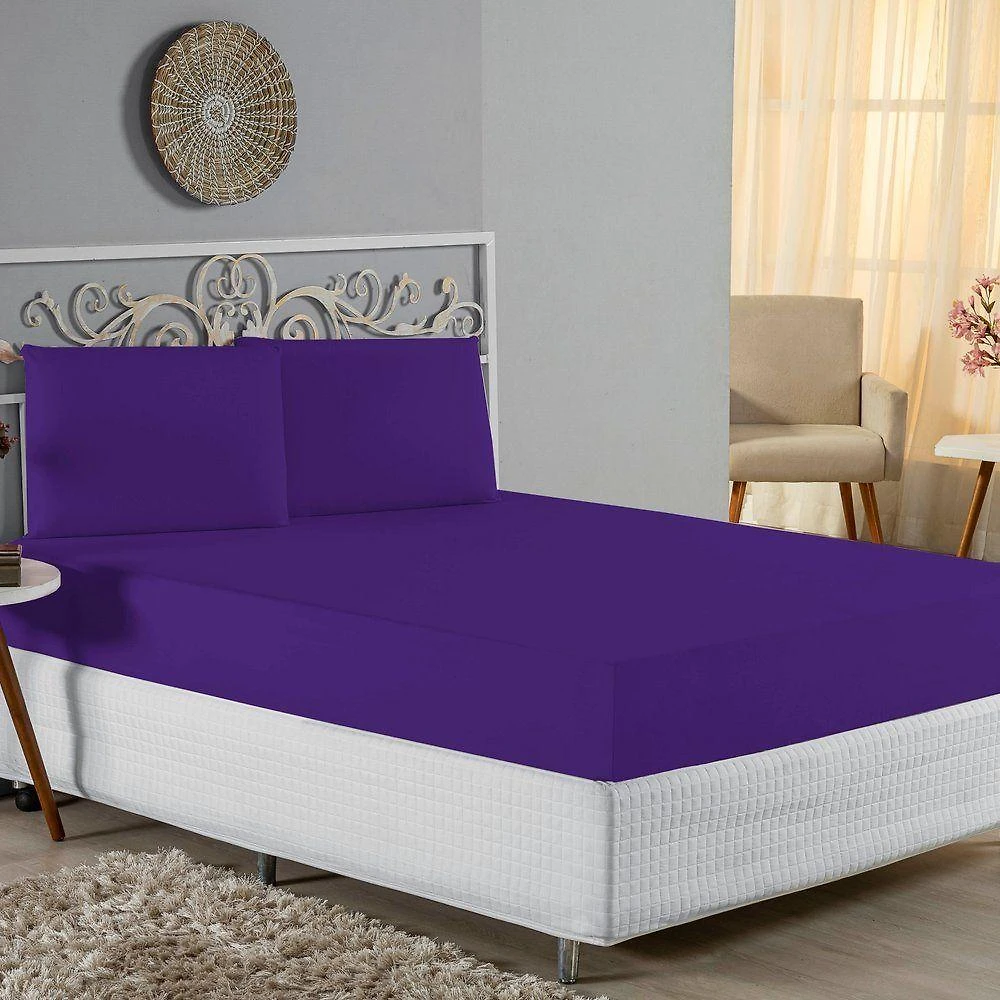 Jogo De Cama Casal Viúva Nobre 3 Peças Malha 100% Algodão - Roxo
