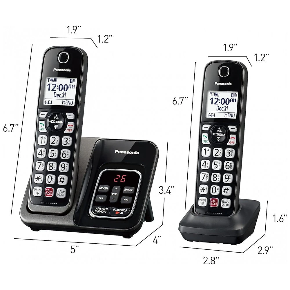Telefone Sem Fio Panasonic KX-TGD832M Preto Metálico 2 Handsets com Bloqueio Avançado de Chamadas, Gravação Bidirecional, Alerta Golpe Um Toque