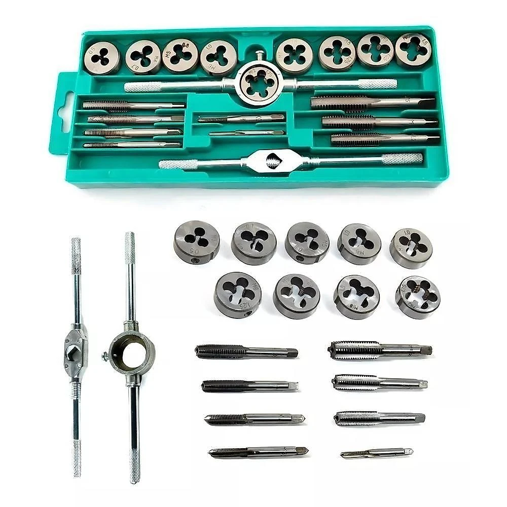 Jogo de Tarraxa e Cossinete Kit Jogo de Tarracha Femea e Macho Pente Abre Rosca Fina Manual Bivolt