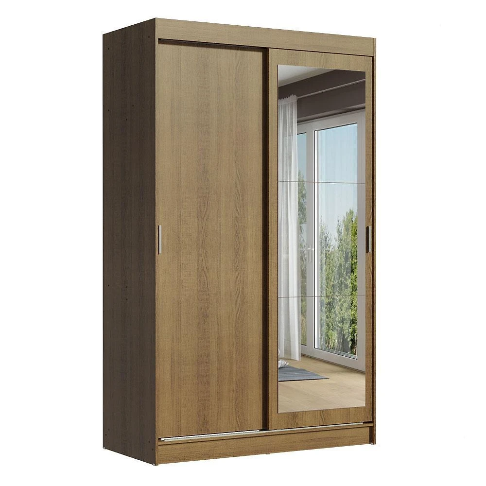 Guarda-roupa solteiro madesa tokio 2 portas de correr com espelho 2 gavetas - rustic