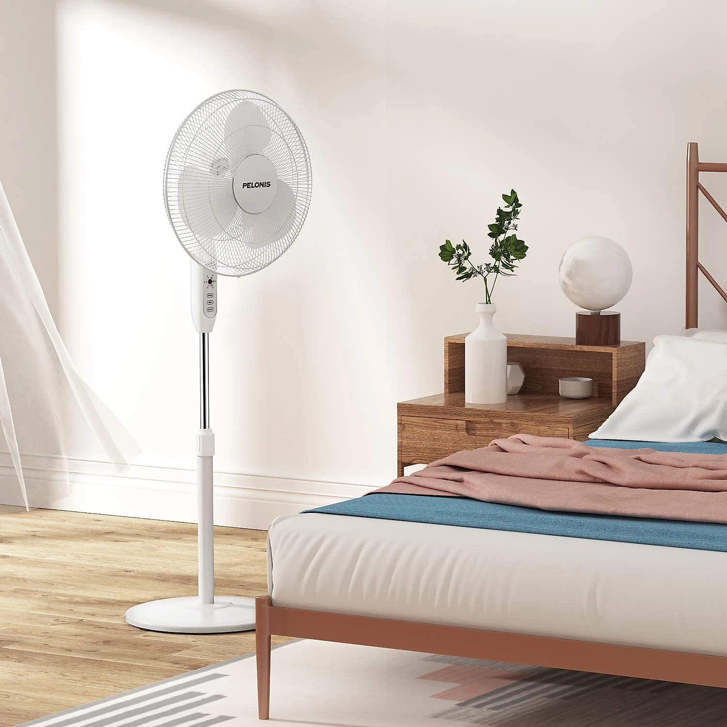PELONIS 2021 16 Pedestal Remote Control Oscillating Stand Up Fan 7Hour Timer 3Speed and Adjustable Height PFS40A4BWW Supreme 16White