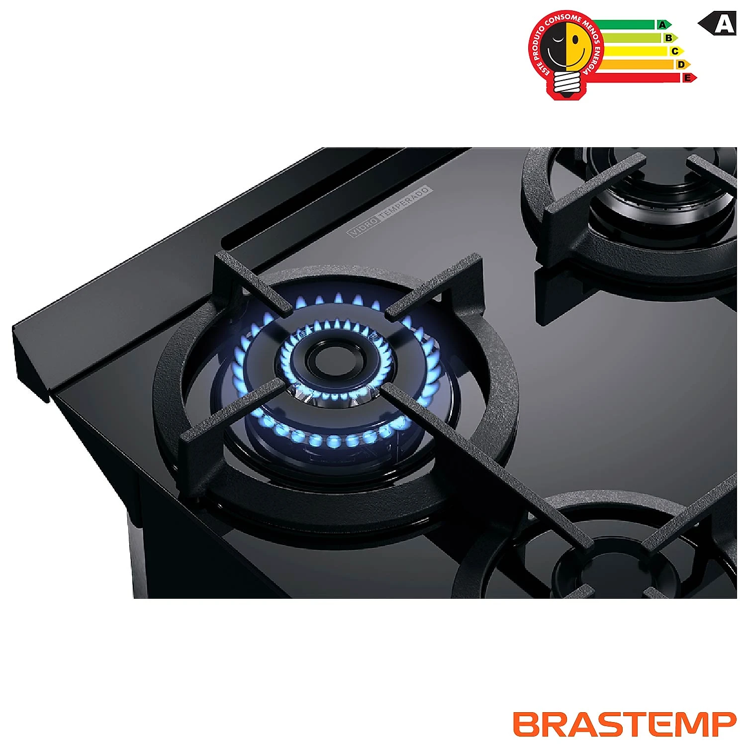 Fogão de Piso Brastemp de 04 Piso com Mesa de Vidro e Dupla Chama Preto - BFO4XAE Bivolt