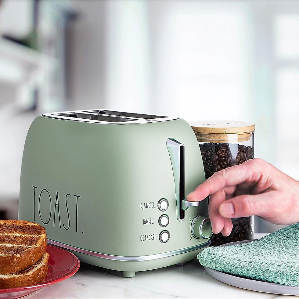 Torradeira Elétrica Retro de 2 Fatias com 6 Níveis de Tostagem, Aço Inox, 110V 825W, Rae Dunn, Verde